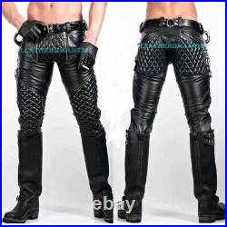 Men's Leather Pants Quilted Biker Saddle Pant Black Kink Trouser