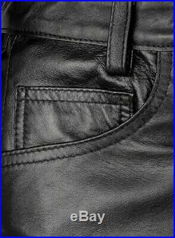 Men's Leather Pants Side Laced Up Bikers Jeans Pants 100% Real Lambskin Leather
