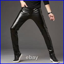 Men's Leather Pants Trousers Waterproof Glossy Bottoms Dance Nightclub Slim fit