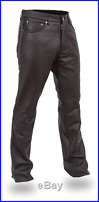 Men's Leather Riding Pants Basic 5 Pocket Jean Cut HD833 For Motorcycle Riders