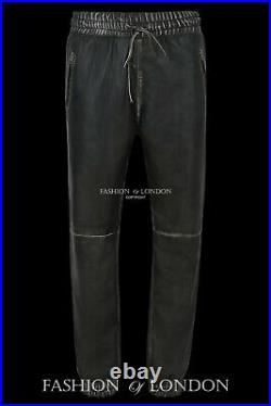 Men's Leather Trouser Black Vintage Nappa Jogging Bottom Sweat Track Pants 3040