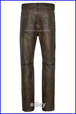Men's Leather Trouser Dirty Brown Lambskin Leather Jean Motorcycle Style 501