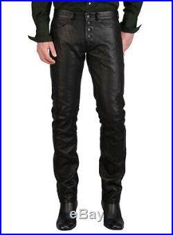 Men's Leather Trouser Genuine Tan Napa Biker Motorcycle Jeans 501 CP02