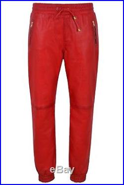 Men's Leather Trouser Red Napa Sweat Track Pant Zip Jogging Bottom 3040