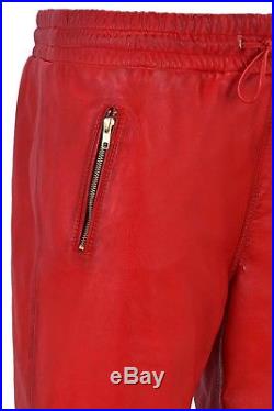 Men's Leather Trouser Red Napa Sweat Track Pant Zip Jogging Bottom 3040