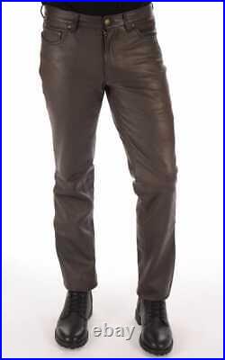 Men's Leather Trousers Brown Soft Lambskin Leather Pant 100% Real Leather Pant