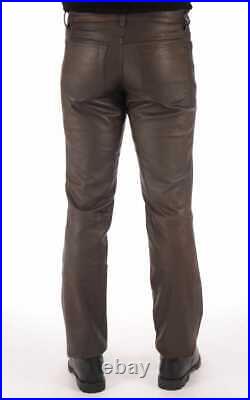 Men's Leather Trousers Brown Soft Lambskin Leather Pant 100% Real Leather Pant