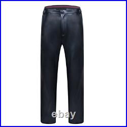 Men's Leather Trousers High waist Straight Pants Waterproof Black Motorcycle New