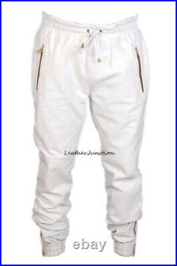 Men's Leather White Real Lambskin Sweat Pants/Jogger trousers ZL-0039