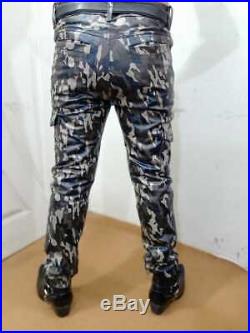 Men`s Leather trousers Jeans camouflage pants new Lederjeans