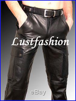 Men`s Leather trousers black Cargo leather pants 28 30 32 34 36 38 40 42 44 46