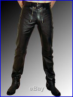 Men`s Leather trousers new black leather pants Carpenter pants motorcycle