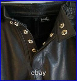 Men's LeatherWerks Black Leather Unlined Jean Cut Pants Size 34 Unhemmed