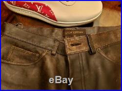Men's Louis Vuitton Leather Antiqued LookJeans Very Rare Sold Out Retails $7,000