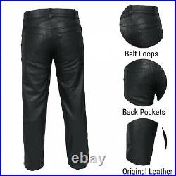 Men's Motorbike Cowhide Leather Pant 5 Pockets Black Leather Pant 28 44