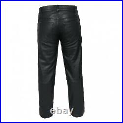 Men's Motorbike Cowhide Leather Pant 5 Pockets Black Leather Pant 28 60