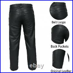 Men's Motorbike Cowhide Leather Pant 5 Pockets Black Leather Pant 28 60