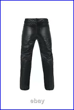 Men's Motorbike Real Leather Pant 5 Pockets Black Leather Pant 501 Style