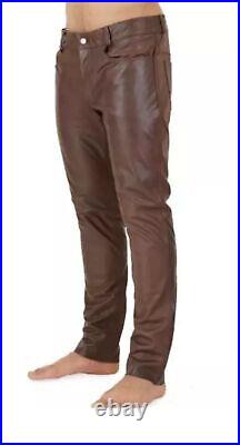 Men's Motorbike Real Leather Pant 5 Pockets Brown Leather Pant 501 Style