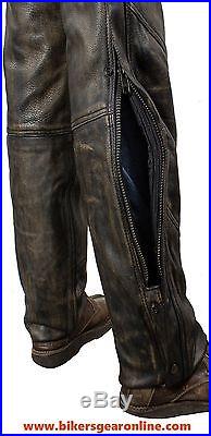 Men's Motorcycle Motorbike Distressed Brown Leather Riding Chap Pants Soft New