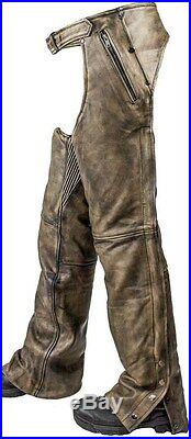 Men's Motorcycle Pant Removable Liner Distressed Leather Chap With 4 Pockets
