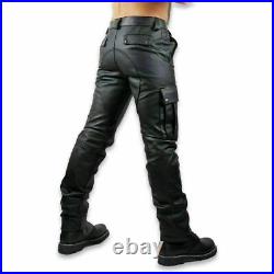 Men's NEW Leather Pant 100% Real Lambskin Slim Fit Bikers CARGO Style Pants ZL56