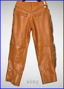 Men's Native American Western Trousers Cowboy Style Cowhide Leather Pants