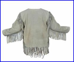 Men's Native buckskin Suede Leather War Shirt Pants Sioux Beads Fringes