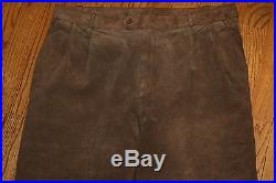 Men's Neiman Marcus brown leather pleat designer Pants nylon lined sz 36 waist