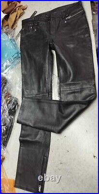 Men's New Black Biker Leather Pant. Real Lambskin Double Layered Leather Pant