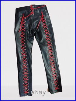Men's New Motorcycle Leather Pant 2023 Real Soft Lambskin Side Lace Black Pant
