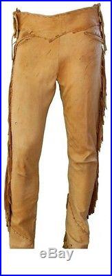 Men's New Native American Buckskin Tan Buffalo Ragged Leather Hippie Pant Fp26