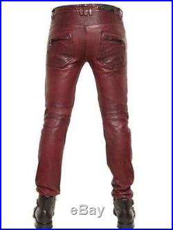 Men's New Stylish Slim Fit Soft Lambskin Leather Motorcycle Trouser Pants DC-011