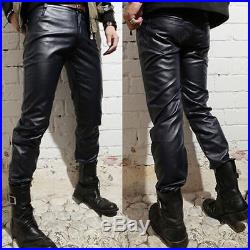 Men's New Stylish Slim Fit Soft Lambskin Leather Motorcycle Trouser Pants DC-012