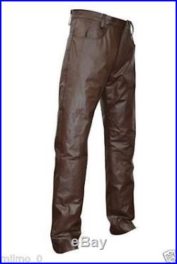 Men's New Stylish Slim Fit Soft Lambskin Leather Motorcycle Trouser Pants DC-036