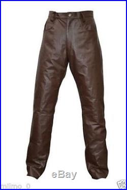 Men's New Stylish Slim Fit Soft Lambskin Leather Motorcycle Trouser Pants DC-036
