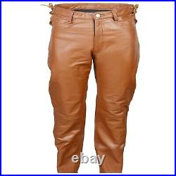 Men's Original Brown Leather Jeans Style Pant Leather 5 Pocket Trouser 28 44