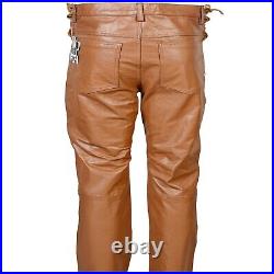 Men's Original Brown Leather Jeans Style Pant Leather 5 Pocket Trouser 28 44