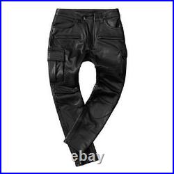 Men's Outdoor Motorcycle Leather Pants Multi-pockets Windproof Thicken Hunting L