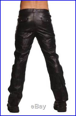 Men`s Police Leather Pants with Blue Stripe NWT