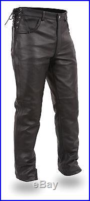 Men's Premium Cowhide Side Zipper Entry Leather Jeans Over Pants for Bikers