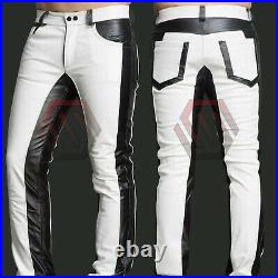 Men's Real Best Quality Leather Full Police Military Style White & Black Uniform