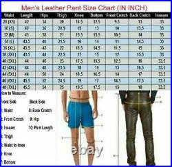 Men's Real Black Cowhide Leather Biker Bluff Pant Lederhosen Jeans Trousers