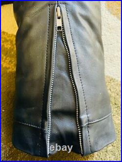 Men's Real Black Cowhide Leather Biker Pant Zip at Bottom Jeans Trousers Waist36