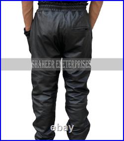 Men's Real Black Cowhide Leather Black Jogging Quilted Trouser Stylish Pants