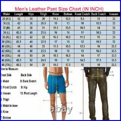Men's Real Black Leather Cargo Quilted Pants Real Leather Pants Trousers Jeans