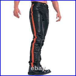 Men's Real Black Leather Pants Cowhide Leather Slim Fit Leather Trousers