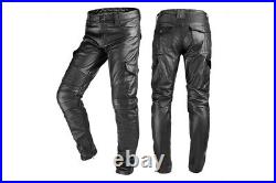Men's Real Cow Leather Bikers Pants With Pockets & Pleated Panels Bikers Pants