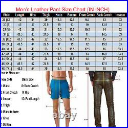 Men's Real Cowhide Black Leather Cargo Biker Pant Trouser with Cargo Pockets