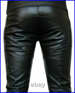 Men's Real Cowhide Black Leather Slim fit Biker Pants/Trousers